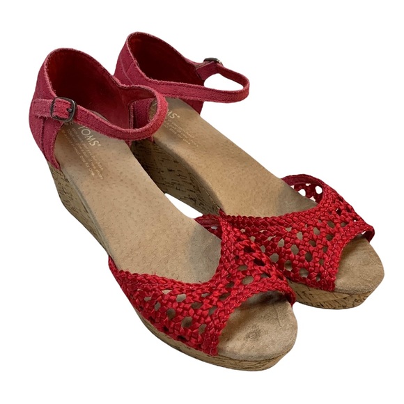 Toms Shoes - Toms Woven Platform Wedge Size 9 - Red